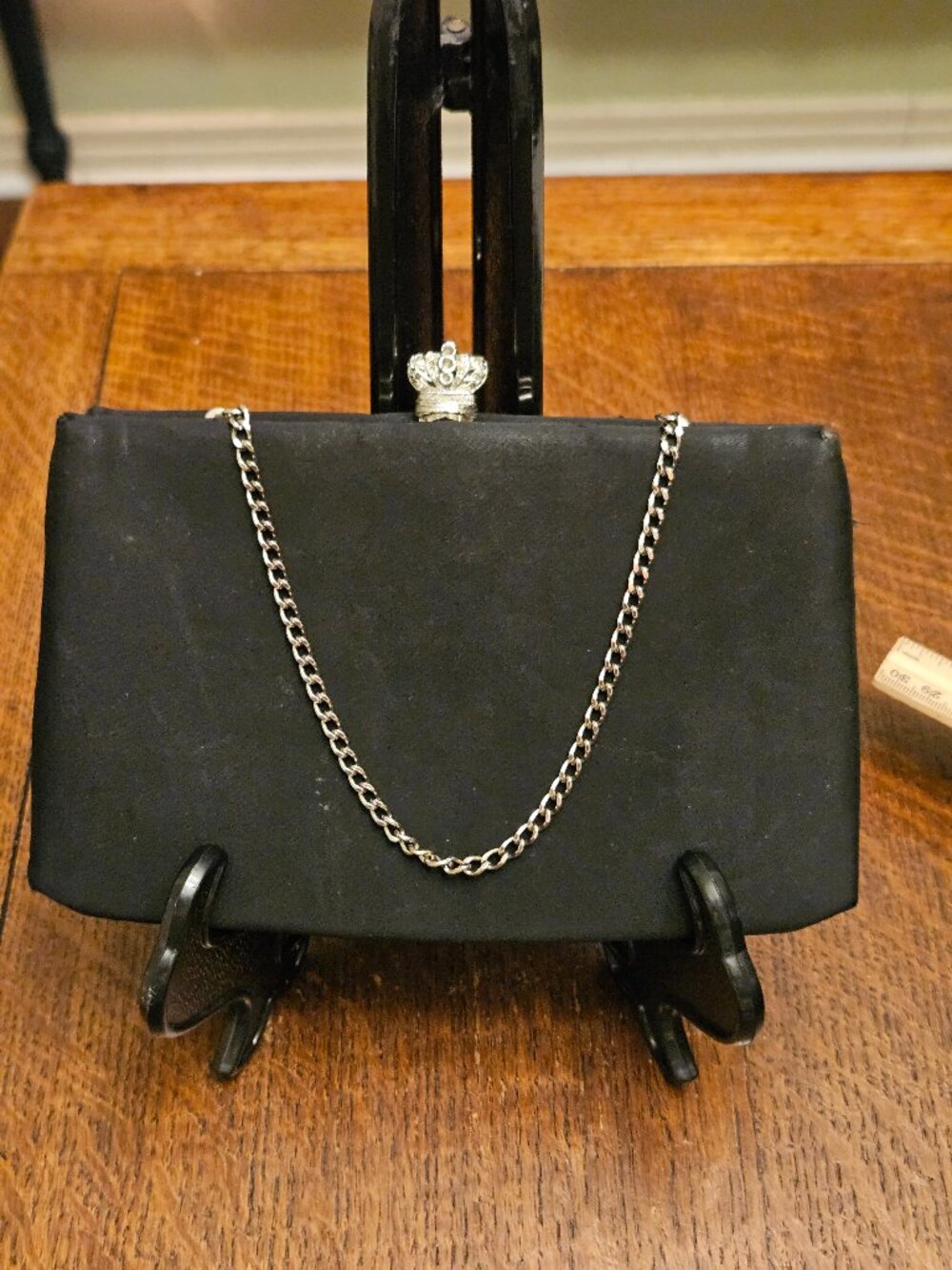 Vintage After Five Black Evening Bag With Silver Crown Closure